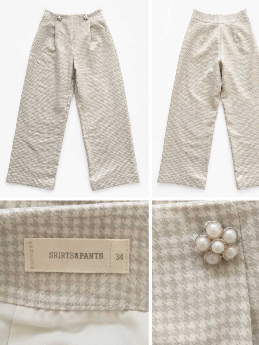 Yargici Skirts & Pants Houndstooth Wide Leg Trousers Size 34